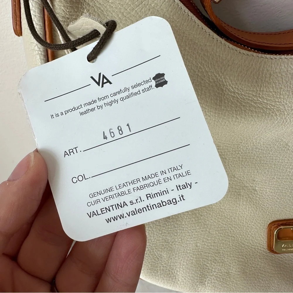 New! VALENTINA White Italian Genuine Leather Large Hobo Purse